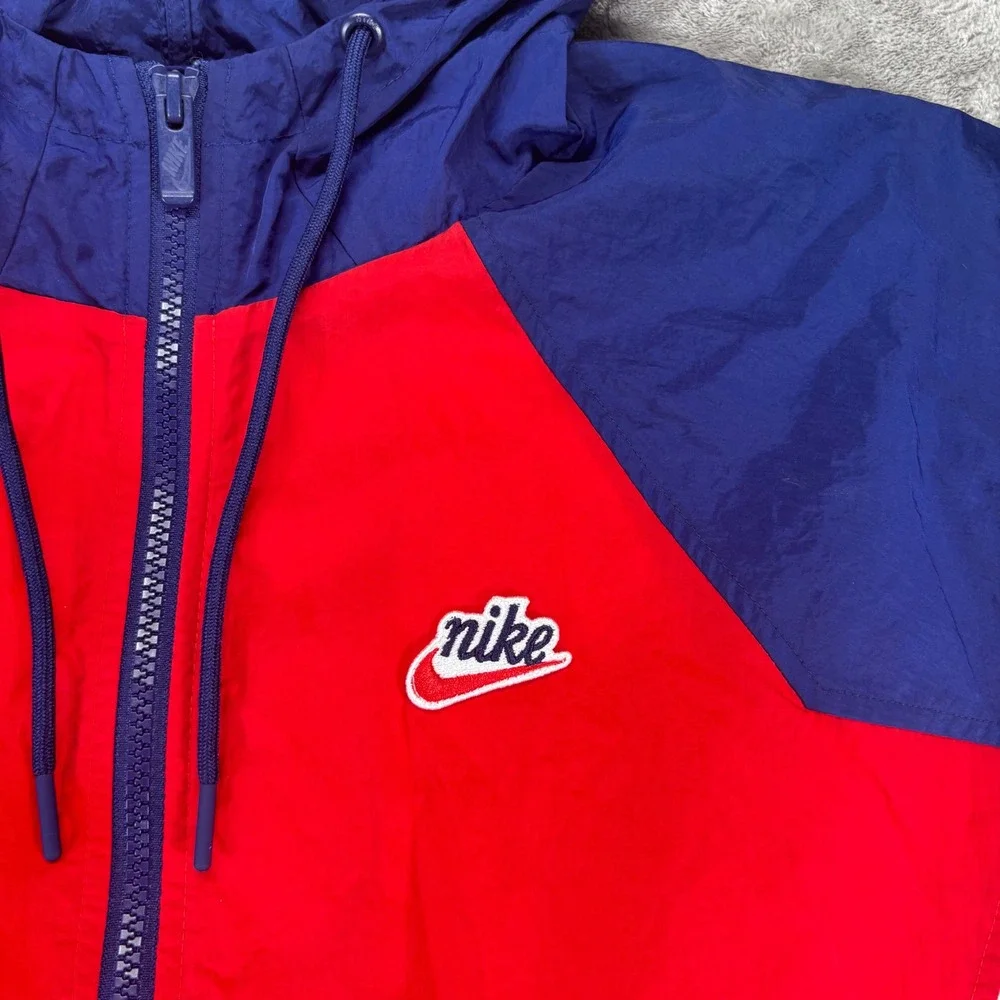 Y2K Nike Windbreaker Jacket Mens S Blue Red White Colorblock Hooded‎ Spell Retro